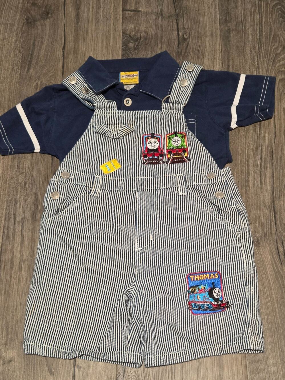 Vintage Y2K Kids Thomas the Tank Engine Denim Overalls Embroidered Train Size 4T